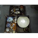A mixed lot to include ceramics, metalware comprising, plated ware, horse brasses,