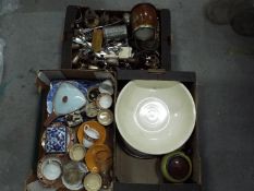 A mixed lot to include ceramics, metalware comprising, plated ware, horse brasses,