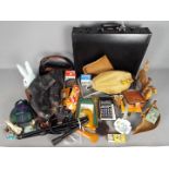 A mixed lot to include treen, cufflinks, mixed collectables, briefcase and similar.