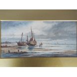 Thomas Mortimer, watercolour, coastal landscape with fishing boats, signed lower left,