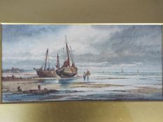 Thomas Mortimer, watercolour, coastal landscape with fishing boats, signed lower left,