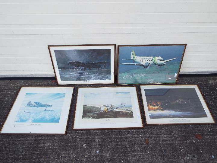 A collection of aviation related prints, all framed under glass, varying image sizes.