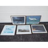 A collection of aviation related prints, all framed under glass, varying image sizes.