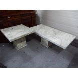 Two marble tables, largest approximately 45 cm x 140 cm x 70 cm.