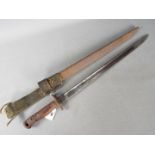A World War One (WW1 / WWI) sword bayonet, pattern 1907 with steel scabbard, blade 43 cm (l).