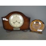 A Bentima oak cased, 8 day mantel clock, with pendulum and one other clock.