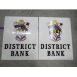Two c1950's District Bank illuminated sign faces, each approximately 85 cm x 67 cm.