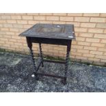 A side table with barley twist supports and carved top 'Gwynfa And Bont 1914 - 1917',
