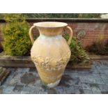 Garden decor - a large metallic twin-handled urn,