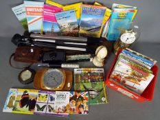 A mixed lot to include an anniversary clock and barometer, Purma Special camera, maps,