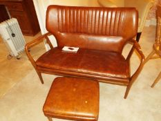 A good quality Laura Ashley wood and leather upholstery twin seat settee,