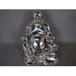 Retail Stock - Silver effect sitting Budha NANO13 approximately height 28 cm contained in outer box.
