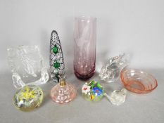 A collection of mixed glassware including paperweight to include Langham Glass,