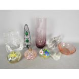 A collection of mixed glassware including paperweight to include Langham Glass,