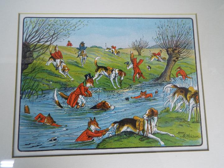 A set of four prints after Harry B Neilson each depicting a humorous hunting scene with the fox as - Image 3 of 4