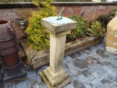 A sundial on reconstituted stone column, 115 cm (h),