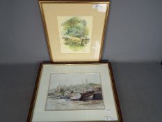 Two watercolours, the first depicting a coastal landscape,