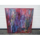 A large abstract, oil on canvas, signed lower right, approximately 91 cm x 92 cm.