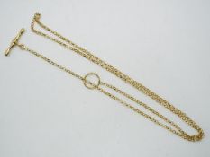 A 9ct yellow gold, fine belcher link necklace (55 cm) with T bar clasp, approximately 2.