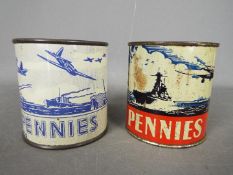 A rare set of two World War Two (WW2 / WWII) home savings tins issued by the Joint War Organisation