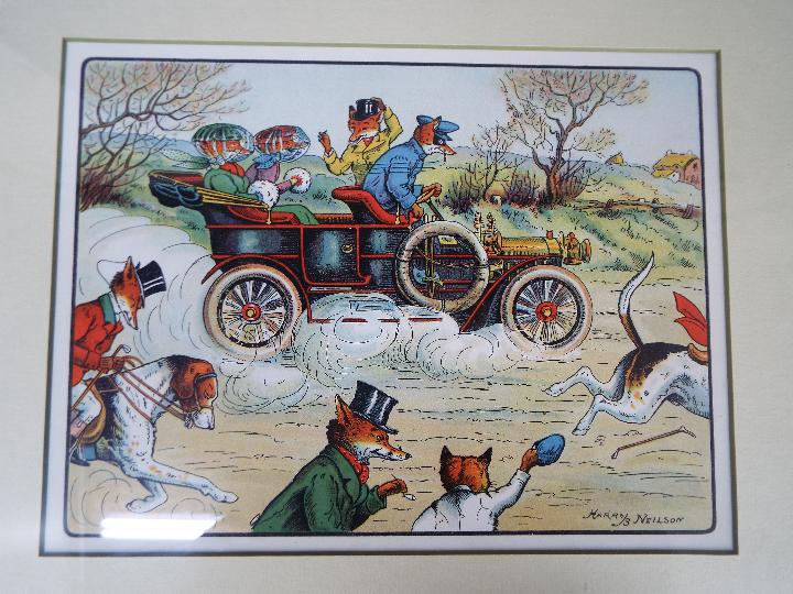 A set of four prints after Harry B Neilson each depicting a humorous hunting scene with the fox as - Image 2 of 4