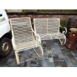 A metallic garden set comprising a bench seat 110 cm (w) and a rocking chair 60 cm (w) [2]