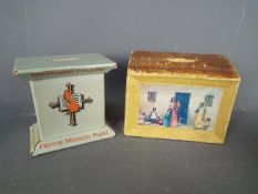 Two vintage charity collection boxes comprising Methodist Church Home Mission Fund and Church of