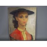 Frederick Leybourne Sprague (American, 1907 - 1993), unframed oil on canvas, portrait of a lady,