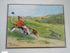 A set of four prints after Harry B Neilson each depicting a humorous hunting scene with the fox as