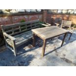 Garden Furniture - a timber lot comprising a rectangular table 70 cm x 119 cm (w) x 71 cm (d),