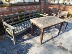 Garden Furniture - a timber lot comprising a rectangular table 70 cm x 119 cm (w) x 71 cm (d),