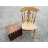 A pine chair and vintage Yates Bros & Co shipping box.