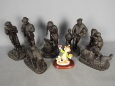 A collection of cold cast bronze sculptures, largest approximately 22 cm (h).