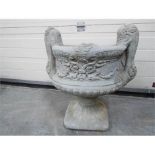 Garden Stoneware - a large decorative stone two-handled urn shaped planter constructed in two