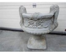 Garden Stoneware - a large decorative stone two-handled urn shaped planter constructed in two