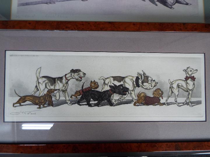 Three humorous prints of dogs after Boris OKlein, each mounted and framed under glass, - Image 2 of 4