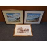Three landscapes by local artist John Platts comprising two coastal landscapes and one rural