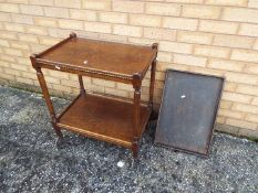 An oak hostess trolley and a wooden tray.