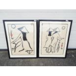 Two large Chinese ink paintings, both signed, mounted and framed under glass,