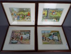 A set of four prints after Harry B Neilson each depicting a humorous hunting scene with the fox as