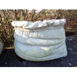 Garden Stoneware - two large stone sack shaped planters,