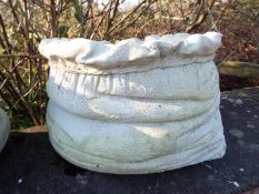 Garden Stoneware - two large stone sack shaped planters,