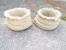 Garden Stoneware - two small stone sack shaped planters,