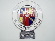 Motoring Club - a Midland Bank Motoring Club car badge, stamped L.