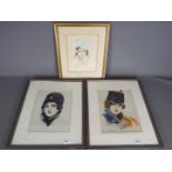 Three framed portraits of young girls, all mounted and framed under glass, varying image sizes.