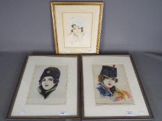 Three framed portraits of young girls, all mounted and framed under glass, varying image sizes.