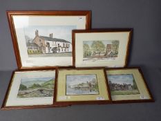 Five watercolours by local artist John Platts comprising The Griffin Bowden, Wythenshaw Hall,