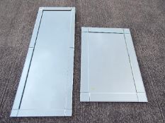 Two modern wall mirrors, largest approximately 141 cm x 51 cm.