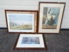 A watercolour still life of flowers in a vase, mounted and framed under glass,