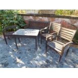 Garden Furniture - a timber lot comprising a rectangular table 69 cm (h) x 76 cm (w) x 51 cm (d),